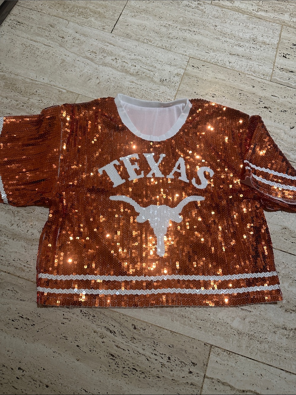 Cropped Longhorn Texas Sequined Top